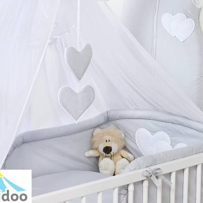parure grise pour lit bébé à barreaux